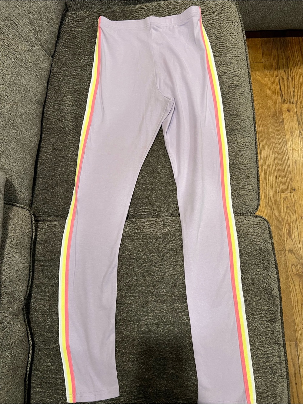 Old Navy Lavender Leggings with Pink, Yellow & White Side Stripes